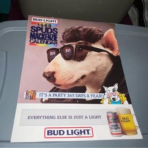 Spuds Mackenzie Bud Lite 1988 Employee Office Calendar Vintage Man Cave
